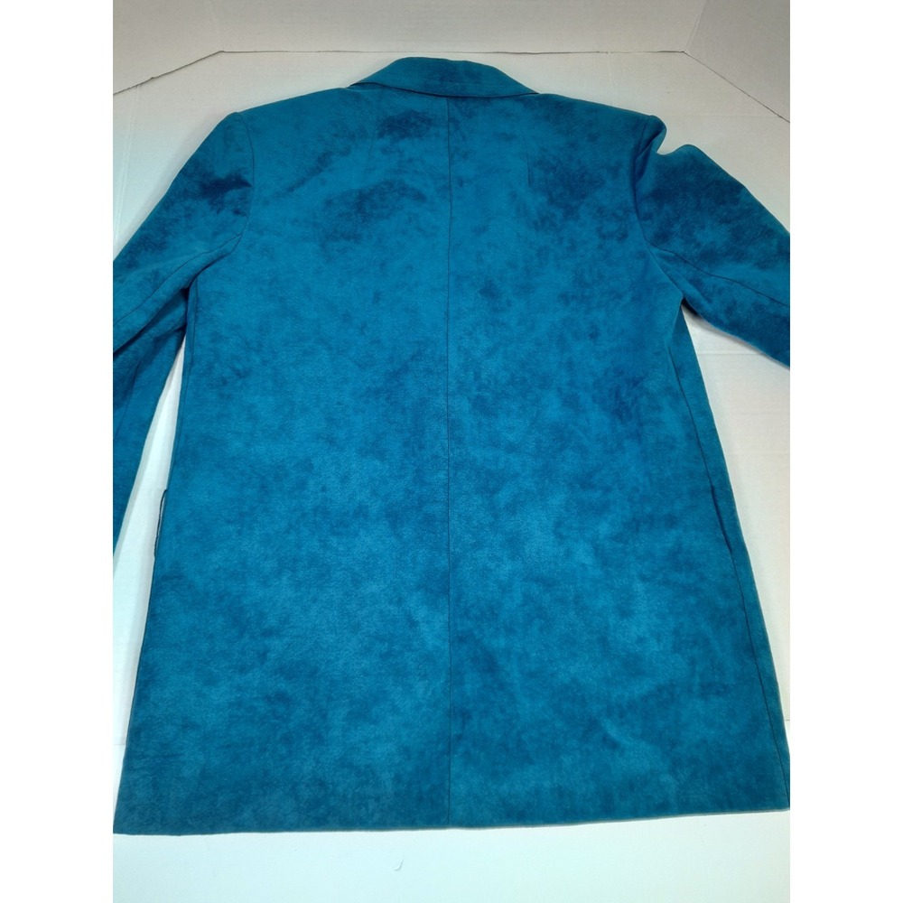 Vtg 70s Mollie Parnis Suede One Button Blazer W Belt Blue 18.5 X 26.5 USA Made - Picture 8 of 10